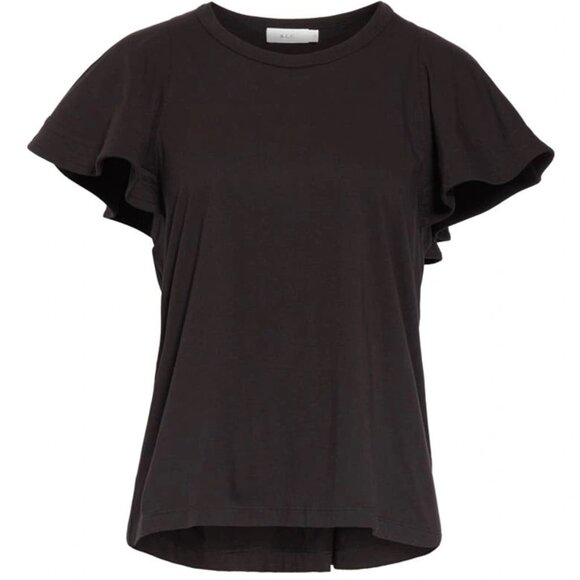 A.L.C Carrie Flutter-sleeve Cotton Tee In Black - Picture 2 of 5